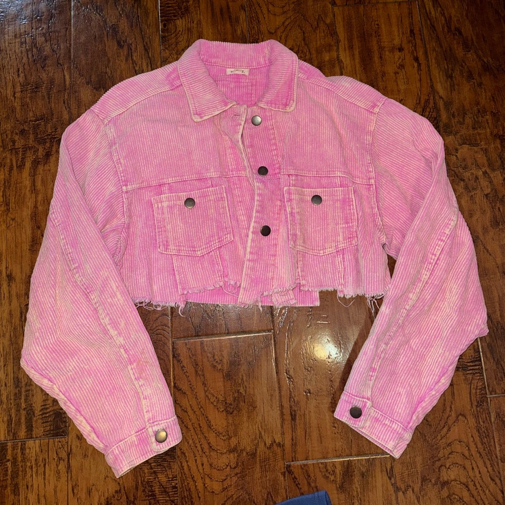 Pink Cropped Corduroy Jacket